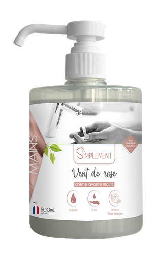 Crème lavante mains « Vent de Rose » 500 ml avec pompe - SIMPLEMENT