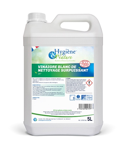 Vinaigre blanc de nettoyage surpuissant 14° certifié Ecocert - Bidon 5 L