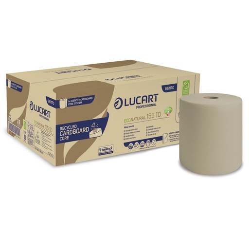 Lucart EcoNatural 155 ID - Essuie-mains rouleau autocut Fiberpack 2 plis (155 m, mandrin carton)
