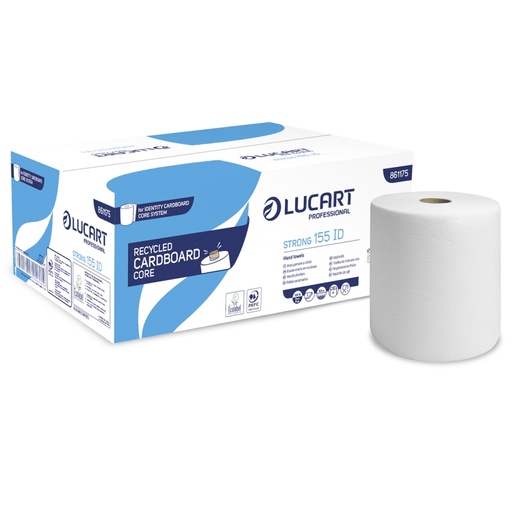 Bobine d'essuie-mains a devidage central Lucart Strong 155 Identity - 2 plis - 155 m - carton de 6 rouleaux