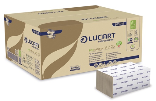 Essuie-mains plies en V Lucart EcoNatural V2 - 2 plis Fiberpack havane - 3800 formats (20 paquets x 190) - carton