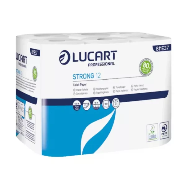 Papier hygienique Lucart Strong - 2 plis pure ouate - 180 feuilles/rouleau - carton de 96 rouleaux