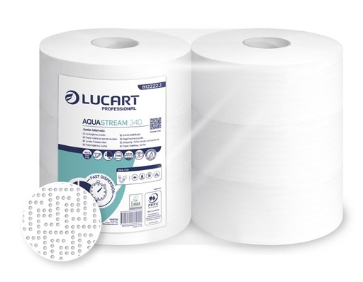 Papier hygiénique Maxi Jumbo Aquastream 340 - anti-bouchage, 2 plis pure ouate (colis de 6 rouleaux)