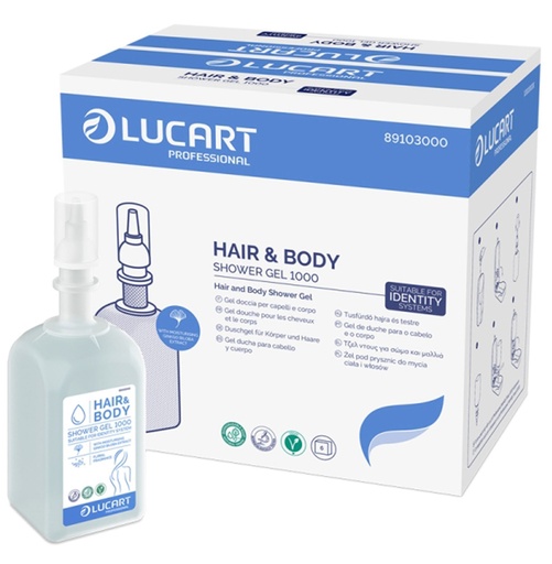 Lucart Hair&Body 1000 - nettoyant mains/corps/cheveux - cartouche 1 L (carton 6 x 1 L)