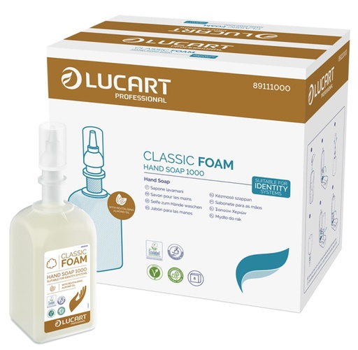 Lucart Classic Foam Hand Soap 1000 - savon mousse parfume a l'huile d'amande - carton 6 x 1 L
