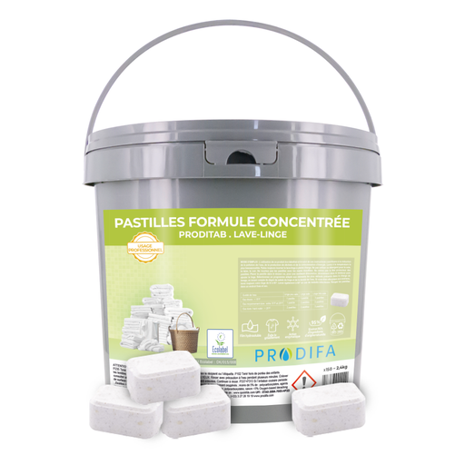 Pastille lave-linge concentrée Ecolabel PRODITAB - Seau de 150 pastilles