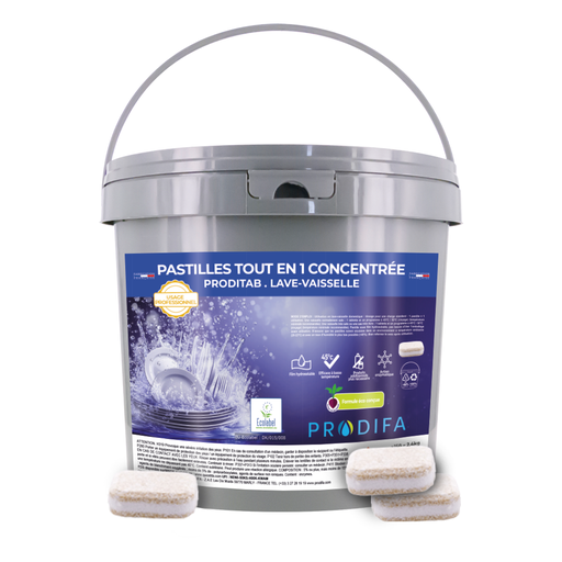 Pastille lave-vaisselle tout-en-1 concentrée Ecolabel PRODITAB - Seau de 150 pastilles