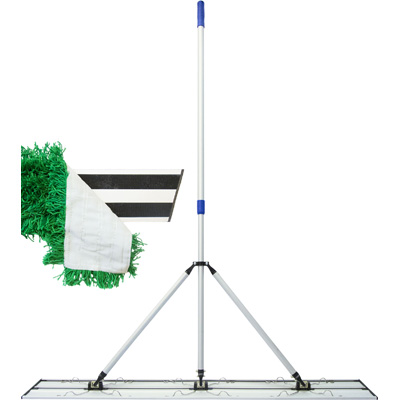Balai trapèze grande largeur 120 cm, monture aluminium à fixation velcro, manche télescopique 180 cm
