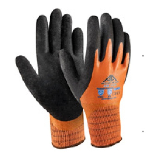 Gant grand froid — 13G - Polaire acrylique - Latex orange lisse (1) + latex sablé noir (2) — tailles 8/M - 11/XXL