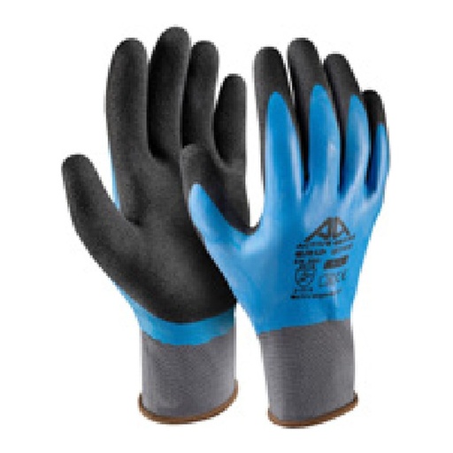 Gant de préhension — 13G - Polyester - Latex lisse bleu (1) + latex sablé noir (2) — tailles 6/XS - 11/XXL