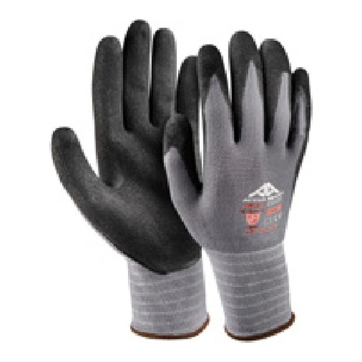 Gant de préhension — 15G - Nylon/spandex - Nitrile lisse noir (1) + nitrile sablé noir (2) — tailles 6/XS - 11/XXL