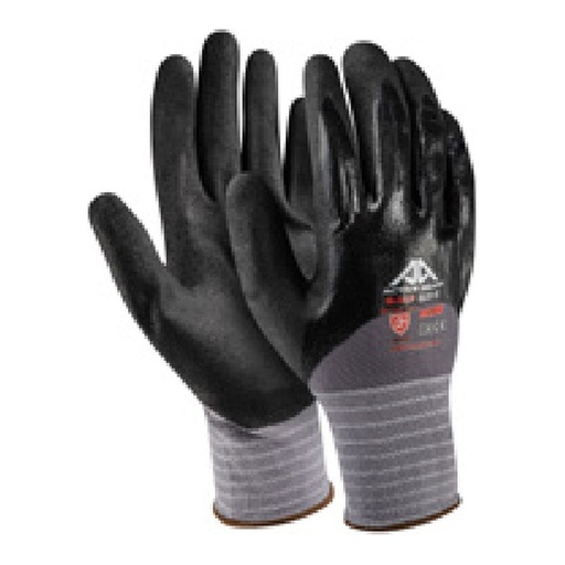 Gant de préhension — 15G - Nylon/spandex - Nitrile lisse noir (1) + nitrile sablé noir (2) — tailles 6/XS - 11/XXL