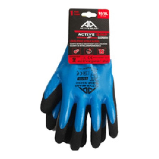 Gant de préhension — 15G - Polyester - Nitrile lisse bleu (1) + nitrile sablé noir (2 — tailles 7/S - 11/XXL