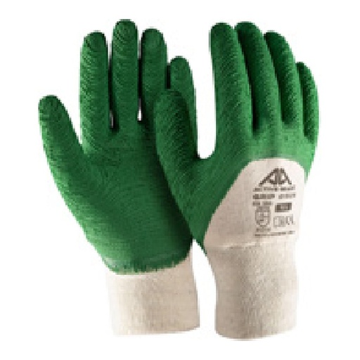 Gant de préhension — Tissu en coton interlock avec trempage au latex vert 3/4 — tailles 8/M - 11/XXL