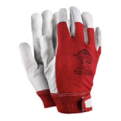 Gant de manutention cuir — Gant en cuir de chèvre pleine fleur / textile au dos avec fermeture Velcro — tailles 8/M - 11/XXL