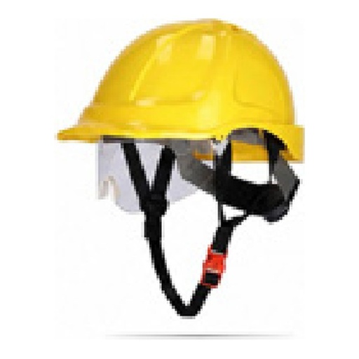 Casque ventilé en ABS avec harnais textile 6 points, visière intégrée, réglage à crémaillère et jugulaire 4