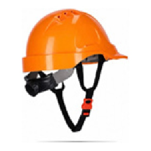 Protection de la tête — Casque ventilé en ABS avec harnais textile à 6 poin- ts, ajustable par crémaillère avec jugulaire