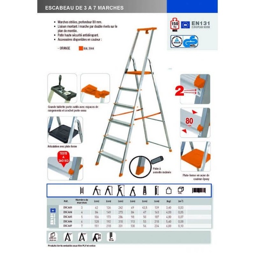Escabeau aluminium 3 marches (norme française)